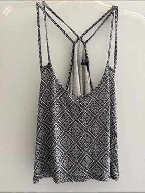 Forever 21 Black & White Patterned Crop Racerback Tank Top